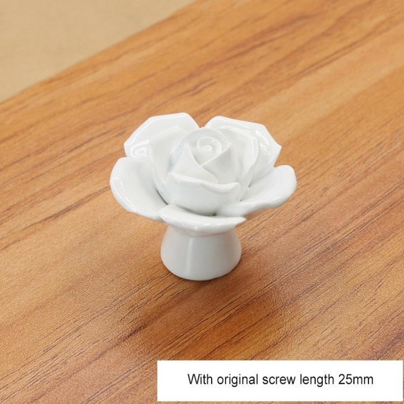 41mm Rose Shape Modern Literary Color Glazed Ceramic Cabinet Drawer Handle(White)