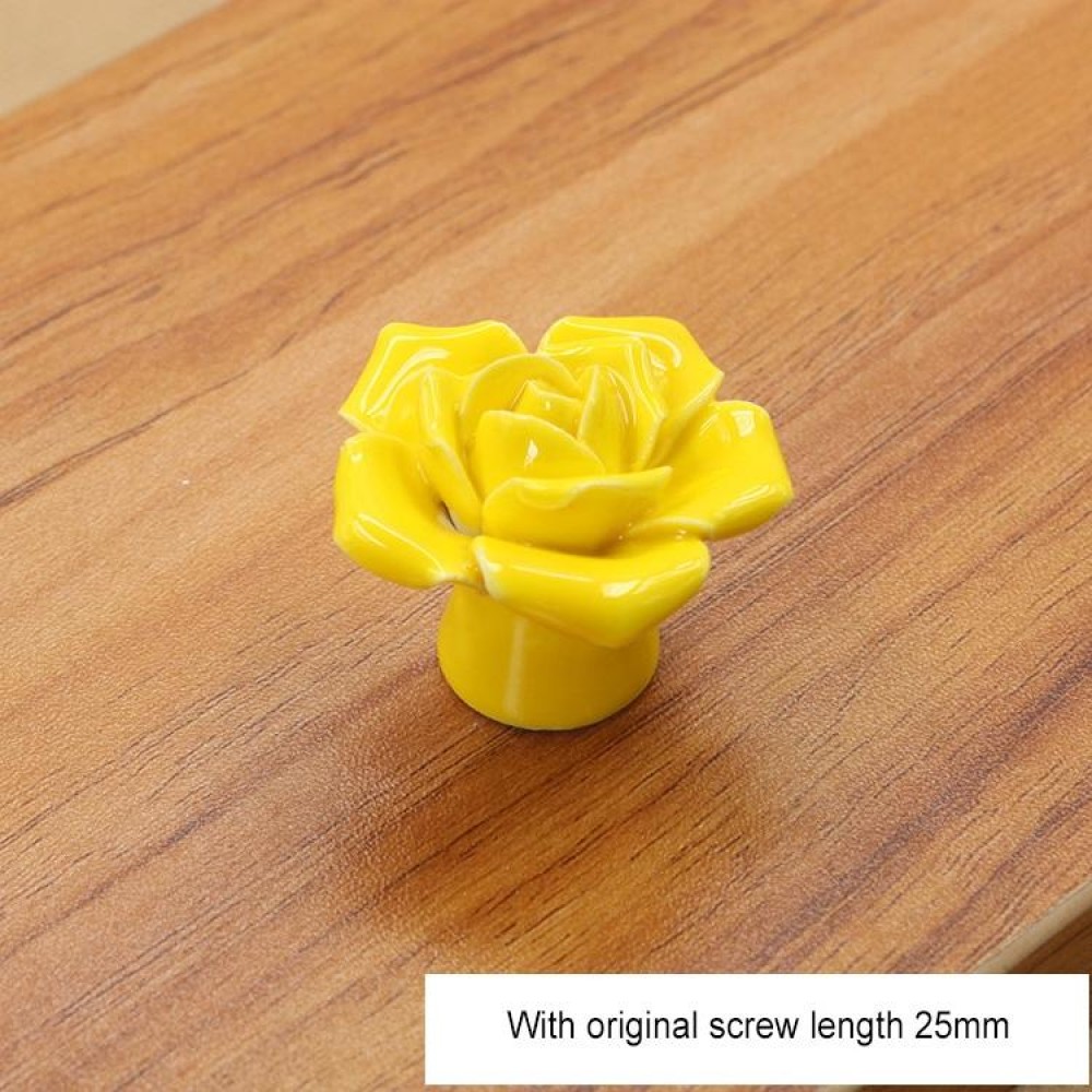 41mm Rose Shape Modern Literary Color Glazed Ceramic Cabinet Drawer Handle(Yellow)