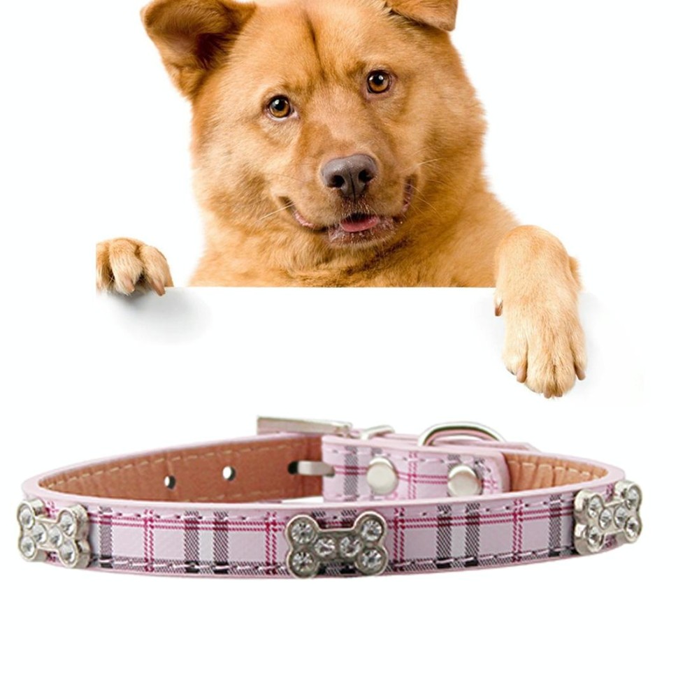 PU Leather with Bone Designs Pet Dog Collar Pet Products, Size: L, 2.5 * 51cm(Pink)