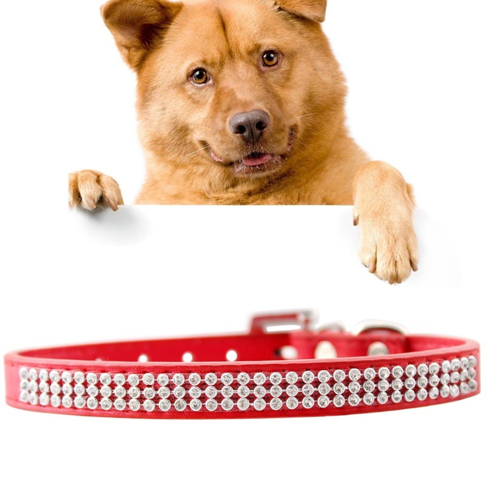 PU Diamond Studded Pet Collar Dog Collar Pet Products, Size: M, 2 * 42cm(Red)