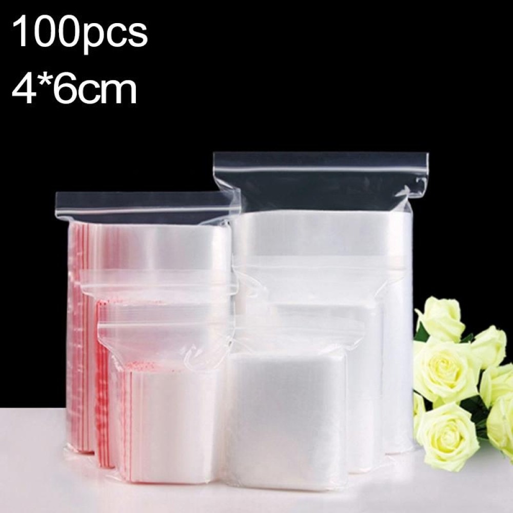 100pcs/pack PE Self Sealing Clear Zip Lock Packaging Bag, 4cm x 6cm, Custom Printing and Size are welcome