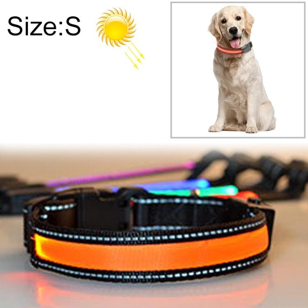 Medium and Large Dog Pet Solar + USB Charging LED Light Collar, Neck Circumference Size: S, 35-40cm(Orange)