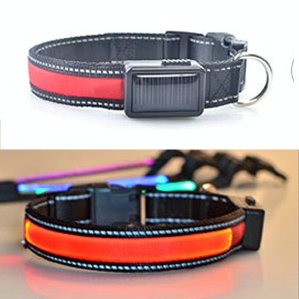 Medium and Large Dog Pet Solar + USB Charging LED Light Collar, Neck Circumference Size: S, 35-40cm(Red)