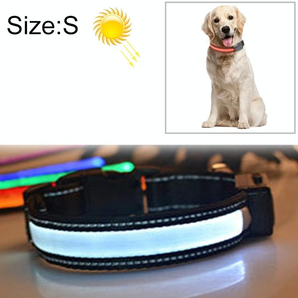 Medium and Large Dog Pet Solar + USB Charging LED Light Collar, Neck Circumference Size: S, 35-40cm(White)