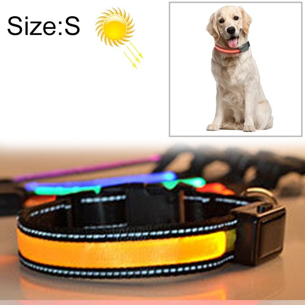 Medium and Large Dog Pet Solar + USB Charging LED Light Collar, Neck Circumference Size: S, 35-40cm(Yellow)