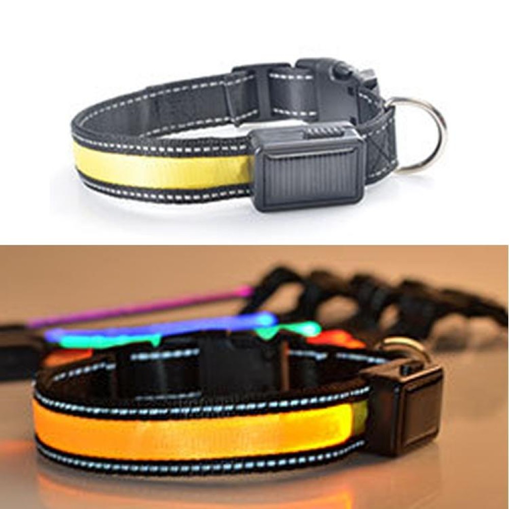 Medium and Large Dog Pet Solar + USB Charging LED Light Collar, Neck Circumference Size: S, 35-40cm(Yellow)
