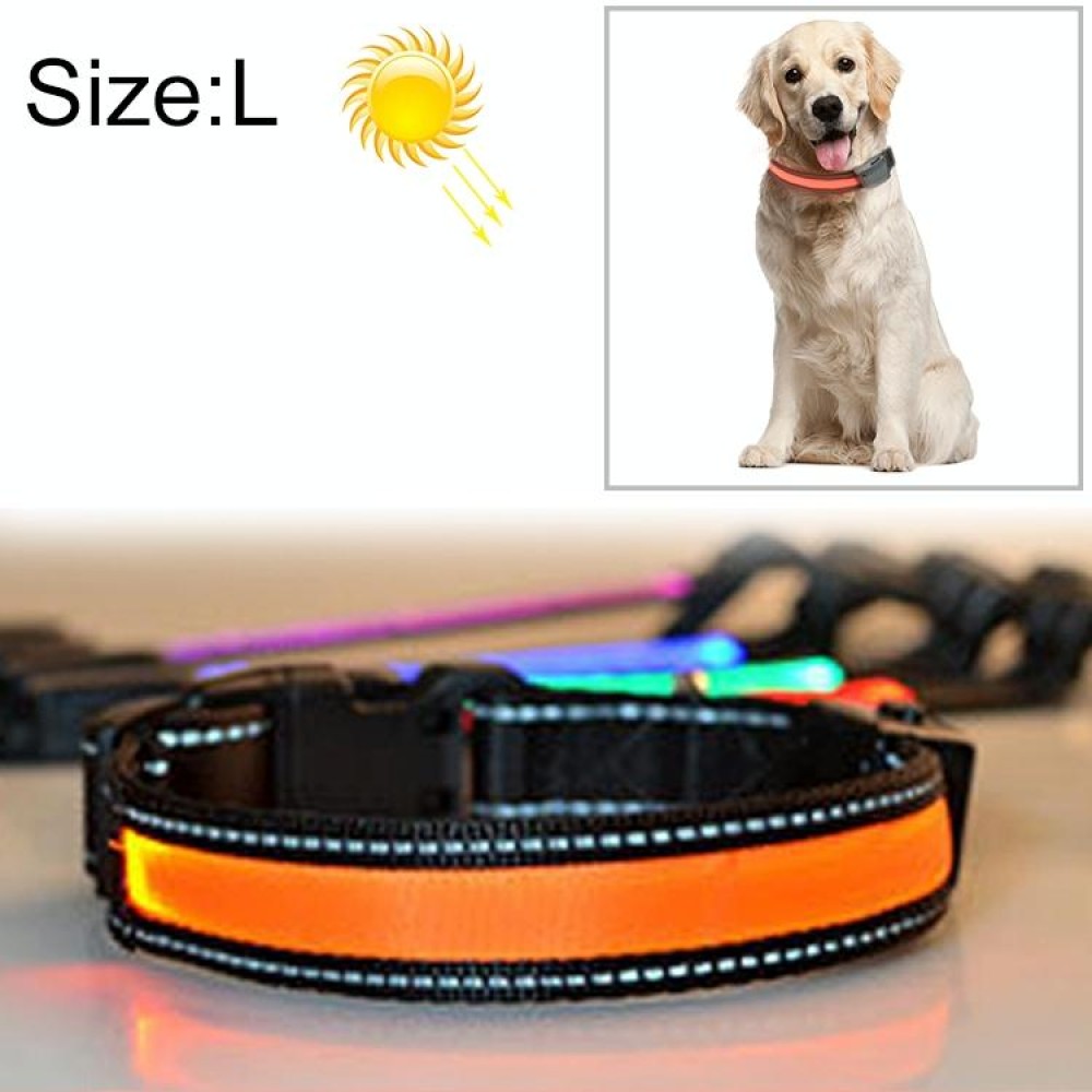 Medium and Large Dog Pet Solar + USB Charging LED Light Collar, Neck Circumference Size: L, 50-60cm(Orange)