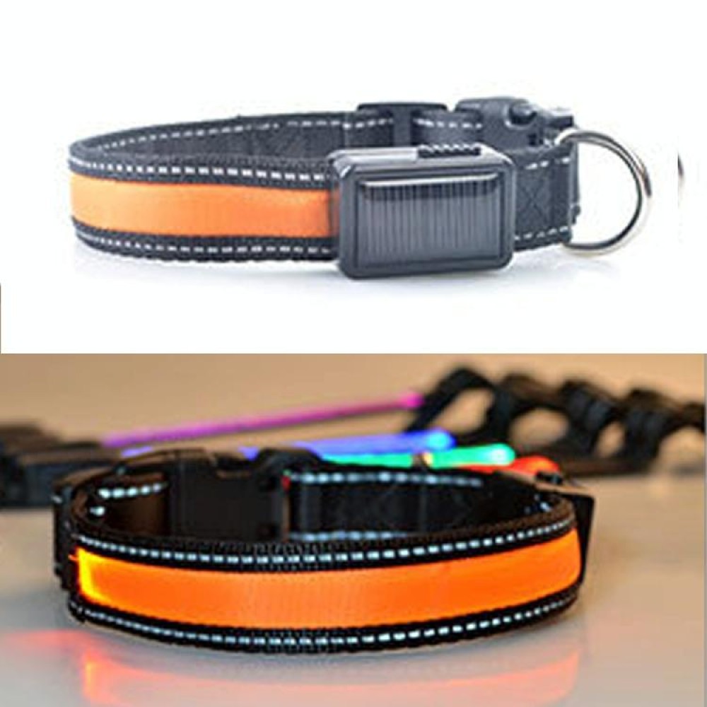 Medium and Large Dog Pet Solar + USB Charging LED Light Collar, Neck Circumference Size: L, 50-60cm(Orange)