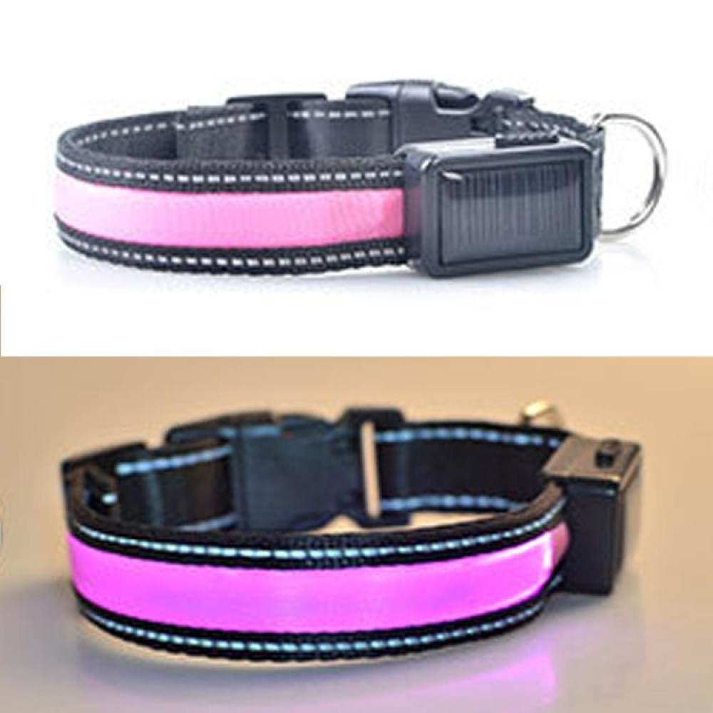 Medium and Large Dog Pet Solar + USB Charging LED Light Collar, Neck Circumference Size: L, 50-60cm(Pink)