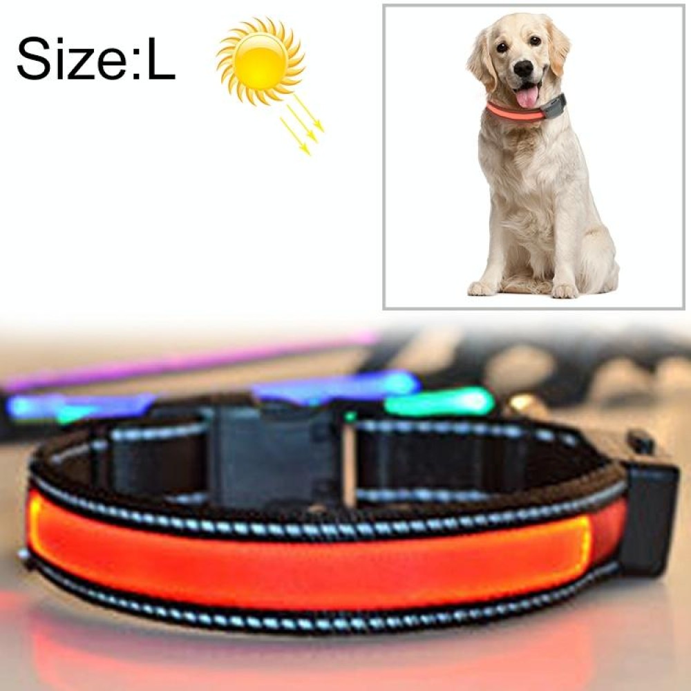 Medium and Large Dog Pet Solar + USB Charging LED Light Collar, Neck Circumference Size: L, 50-60cm(Red)