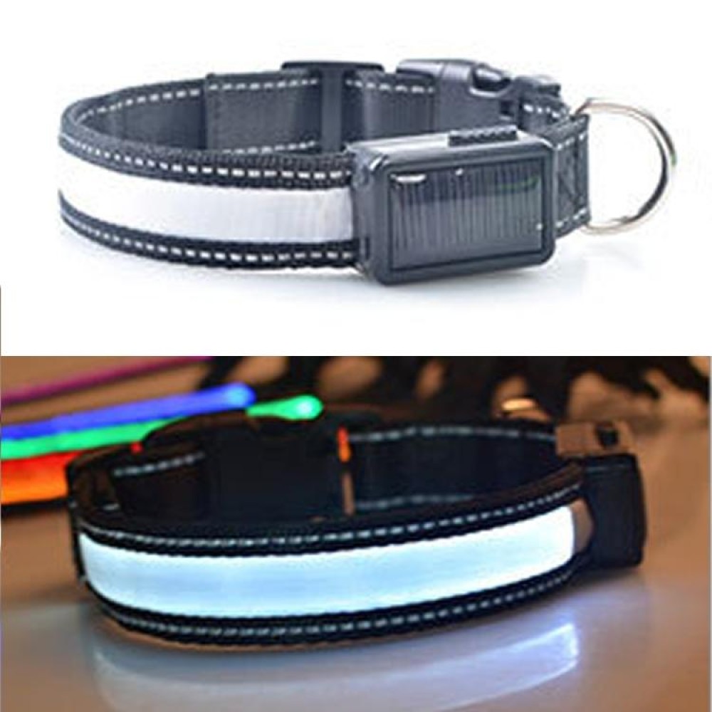 Medium and Large Dog Pet Solar + USB Charging LED Light Collar, Neck Circumference Size: L, 50-60cm(White)