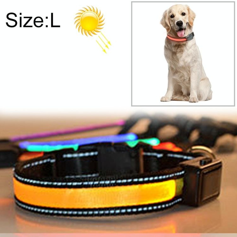 Medium and Large Dog Pet Solar + USB Charging LED Light Collar, Neck Circumference Size: L, 50-60cm(Yellow)