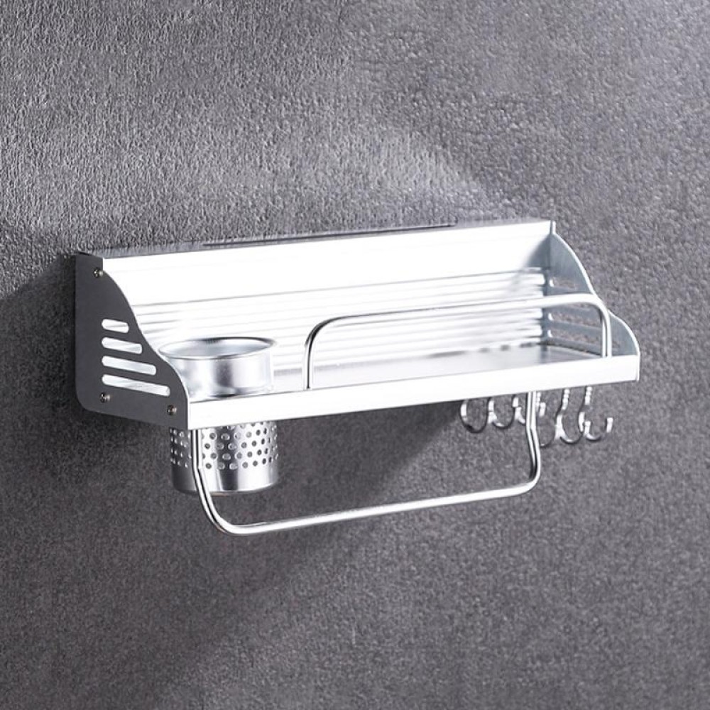 40cm 1 Cup 6 Hooks Multi-function Kitchen Punching-free Wall-mounted Aluminum Edge Condiment Holder Storage Rack