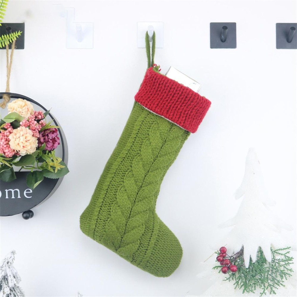 CX20221 Christmas Wool Knitting Sock Gift Bag Christmas Tree Pendant Decoration(Green)