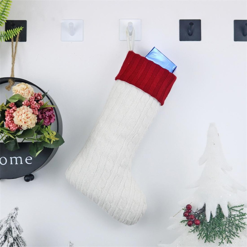CX20221 Christmas Wool Knitting Sock Gift Bag Christmas Tree Pendant Decoration(White)