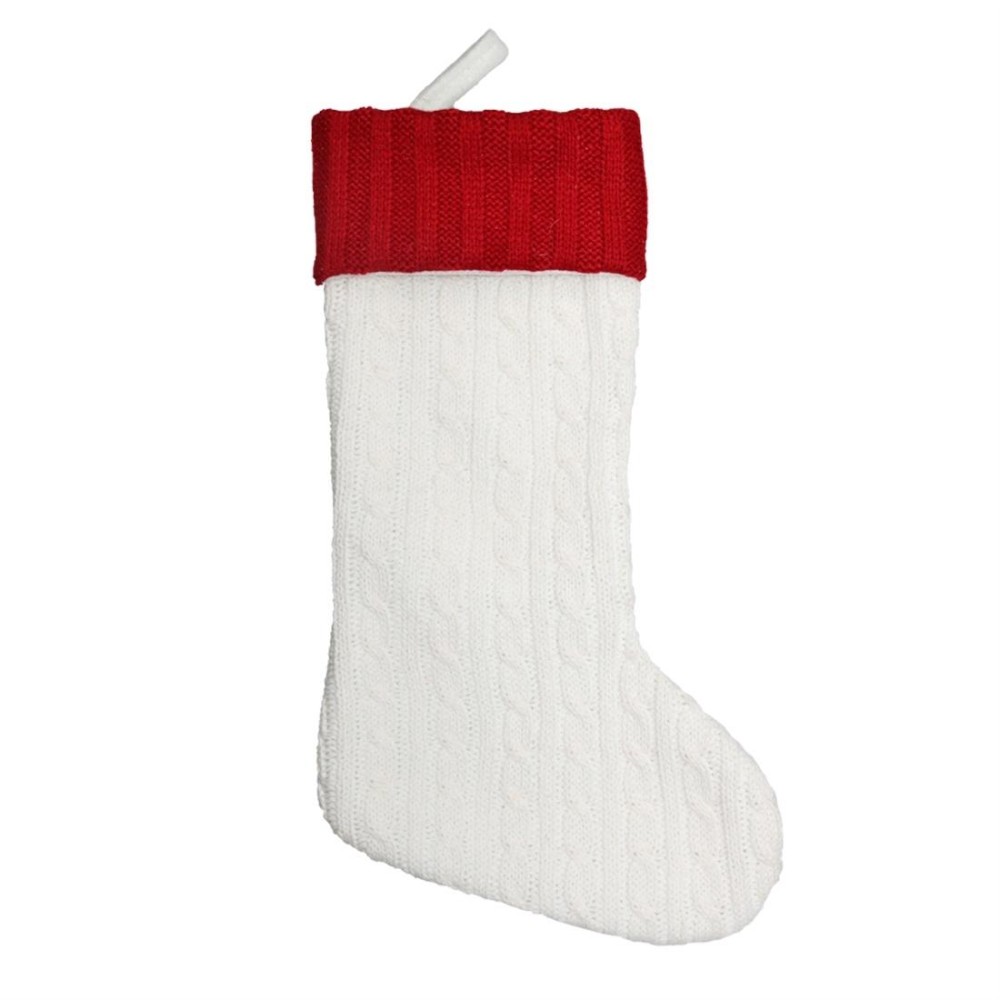 CX20221 Christmas Wool Knitting Sock Gift Bag Christmas Tree Pendant Decoration(White)