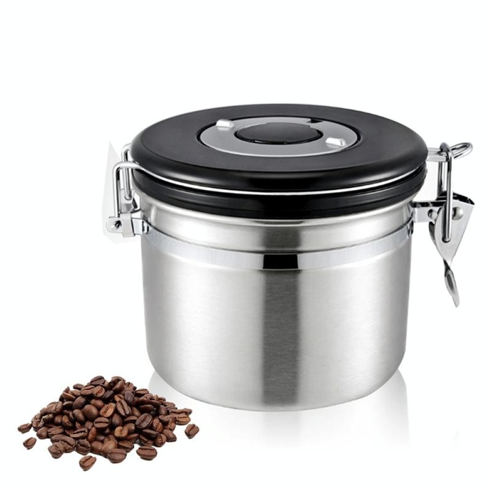 800ml Stainless Steel Sealed Food Coffee Grounds Bean Storage Container with Built-in CO2 Gas Vent Valve & Calendar (Silver)