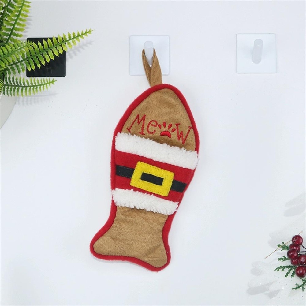 CX20223 Multi-function Fish Shape Christmas Sock Gift Bag Knife Fork Sleeve Christmas Tree Pendant Decoration(Brown)