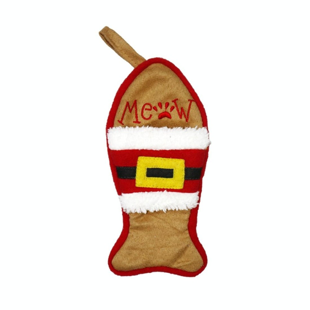 CX20223 Multi-function Fish Shape Christmas Sock Gift Bag Knife Fork Sleeve Christmas Tree Pendant Decoration(Brown)