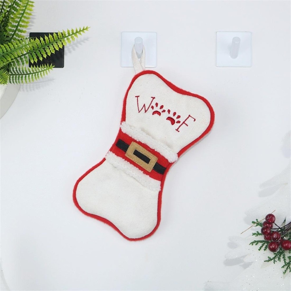 CX20223 Multi-function Bone Shape Christmas Sock Gift Bag Knife Fork Sleeve Christmas Tree Pendant Decoration(White)