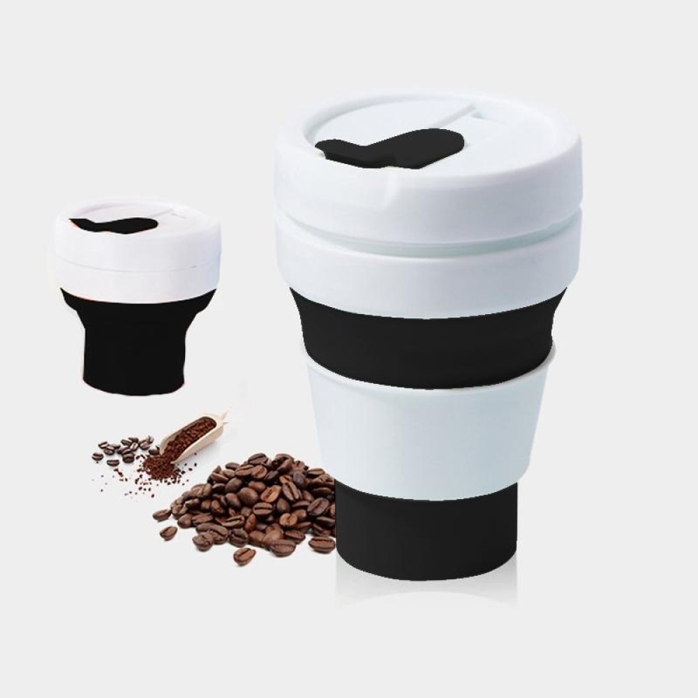 350ml Outdoor Pocket-Sized Coffee Tea Collapsible Travel Mug Silicone Cup with Lid(Black)