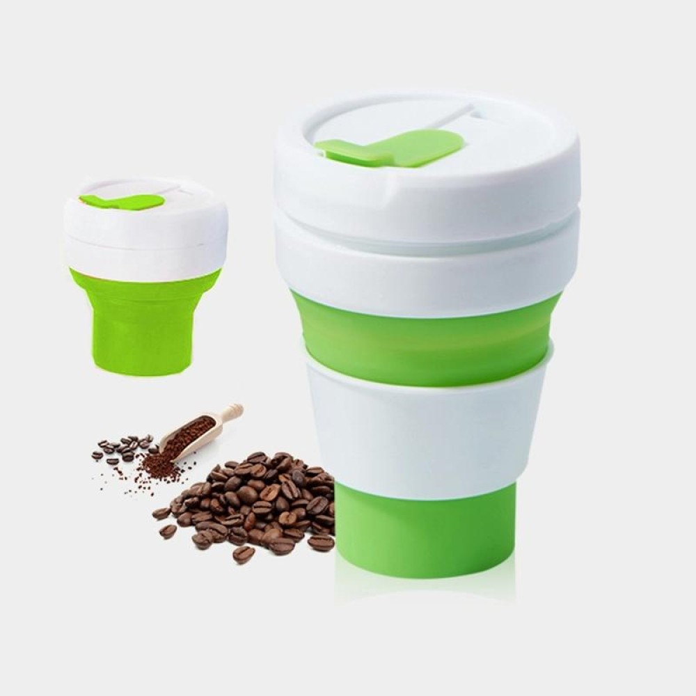 350ml Outdoor Pocket-Sized Coffee Tea Collapsible Travel Mug Silicone Cup with Lid (Green)