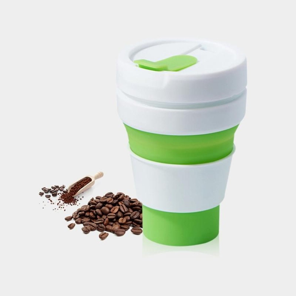 350ml Outdoor Pocket-Sized Coffee Tea Collapsible Travel Mug Silicone Cup with Lid (Green)