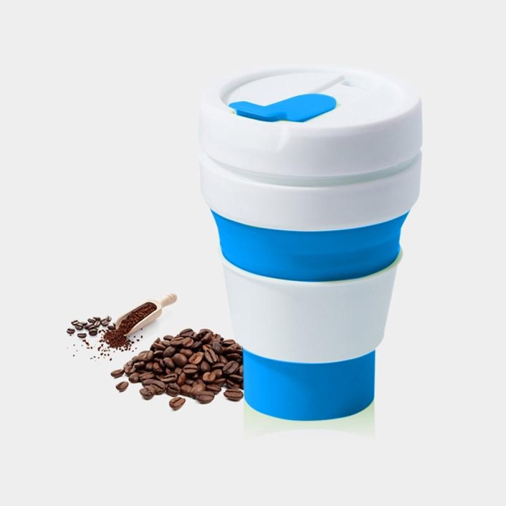 350ml Outdoor Pocket-Sized Coffee Tea Collapsible Travel Mug Silicone Cup with Lid (Blue)
