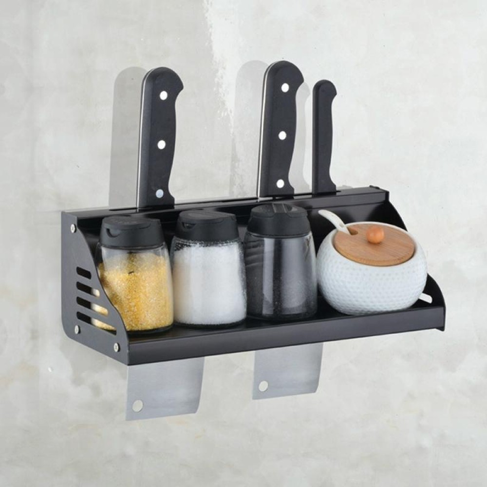 30cm Kitchen Multi-function Wall-mounted Condiment Holder Storage Rack (Black)
