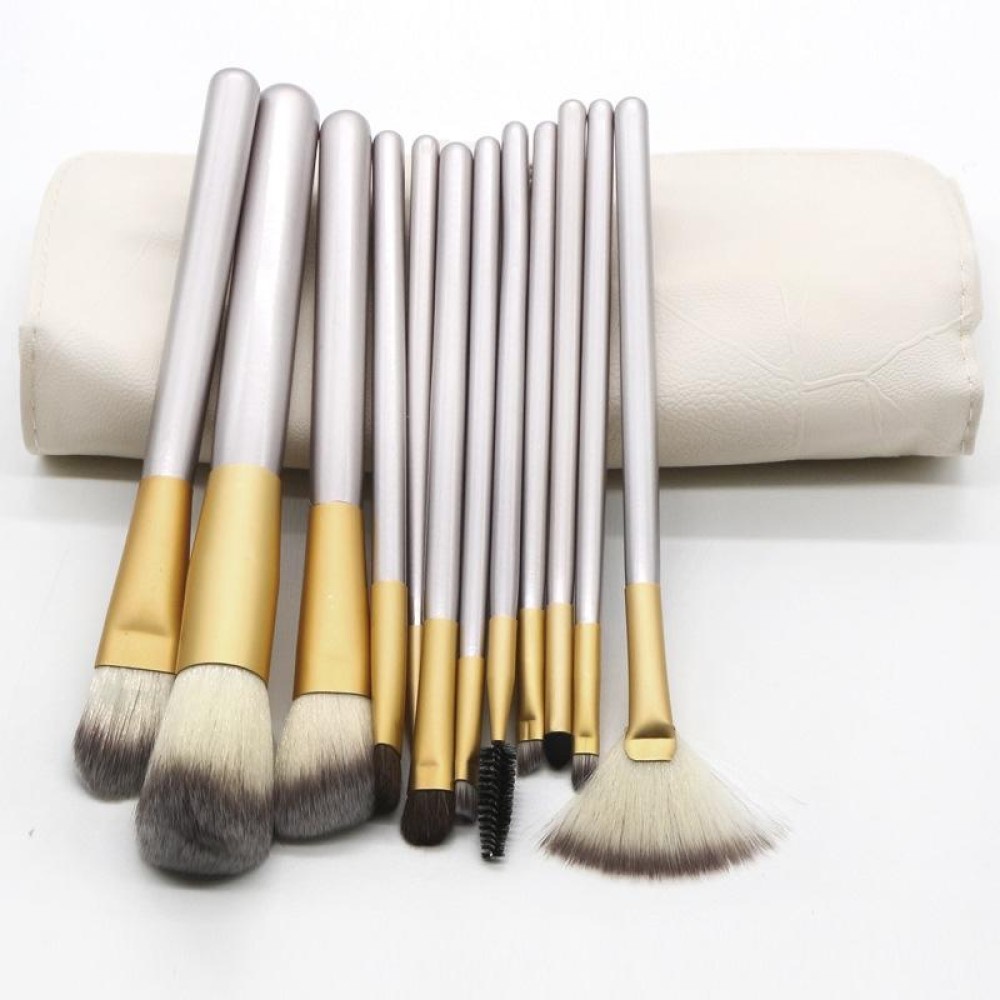 12 in 1 High-grade Beige Beauty Makeup Brushes Tools Kit, Size: 22*29cm
