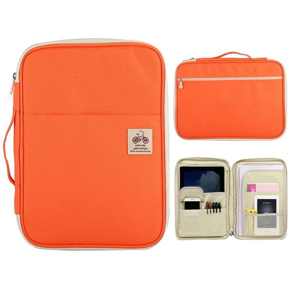 Office Supplies Multi-purpose Zipper Document Folder A4 Storage Bag(Orange)