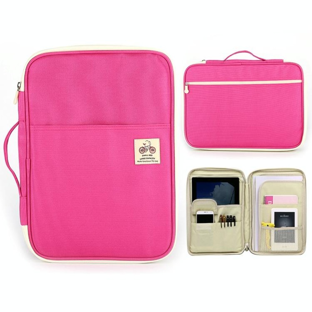 Office Supplies Multi-purpose Zipper Document Folder A4 Storage Bag(Pink)