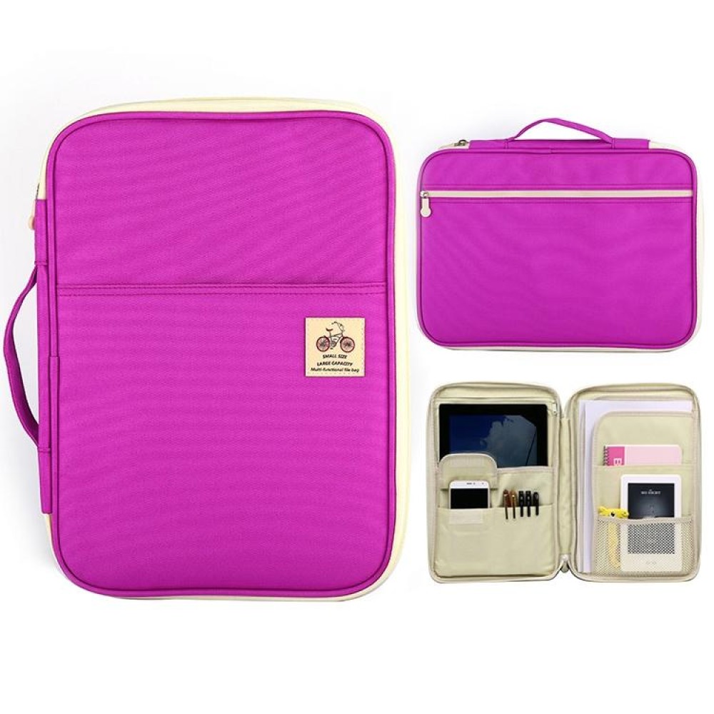 Office Supplies Multi-purpose Zipper Document Folder A4 Storage Bag(Purple)