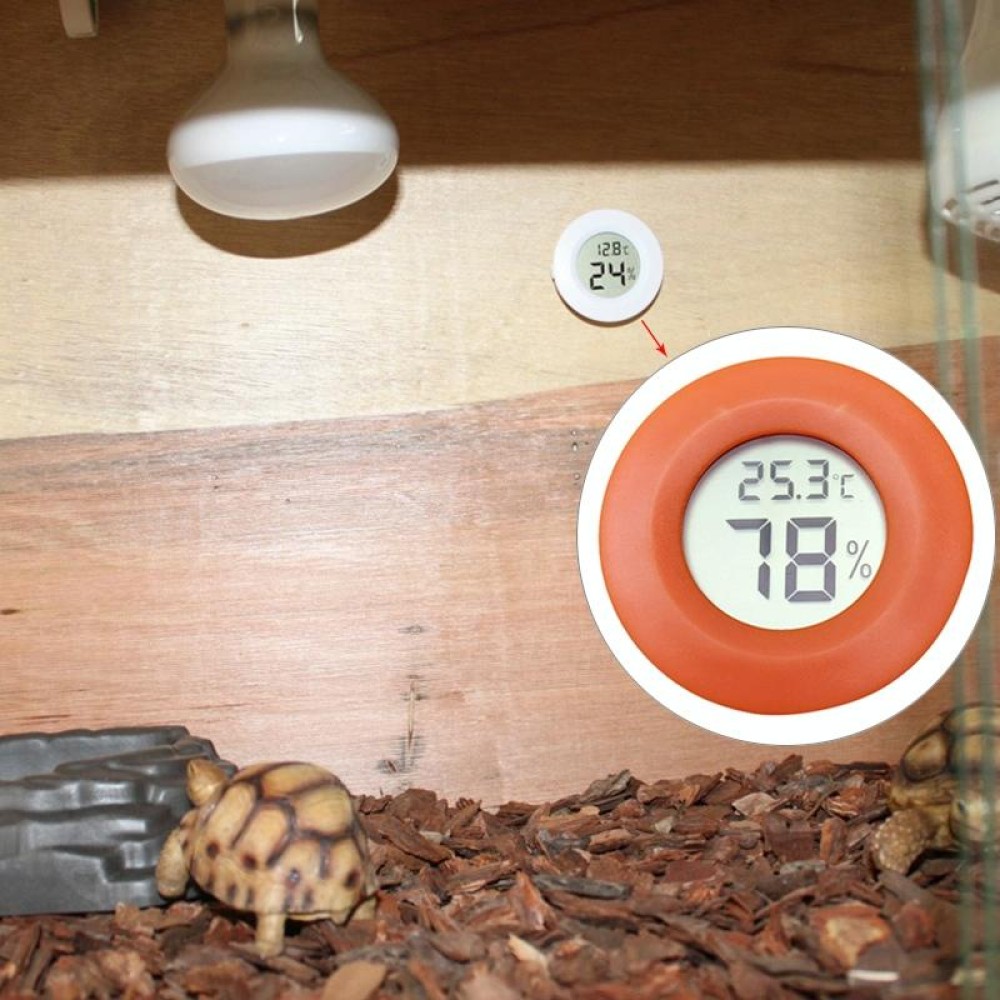 Digital Round Shaped Reptile Box Centigrade Thermometer & Hygrometer with Screen Display (Orange)