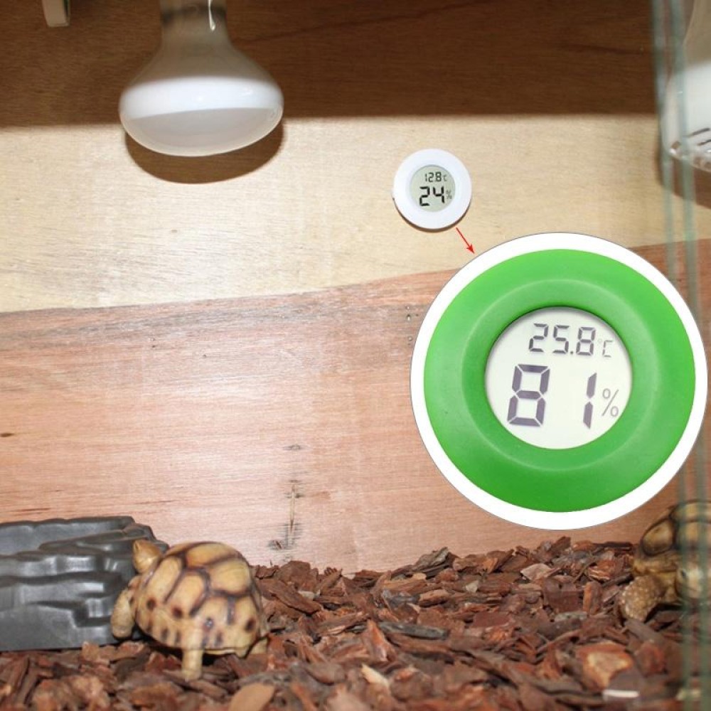 Digital Round Shaped Reptile Box Centigrade Thermometer & Hygrometer with Screen Display (Green)