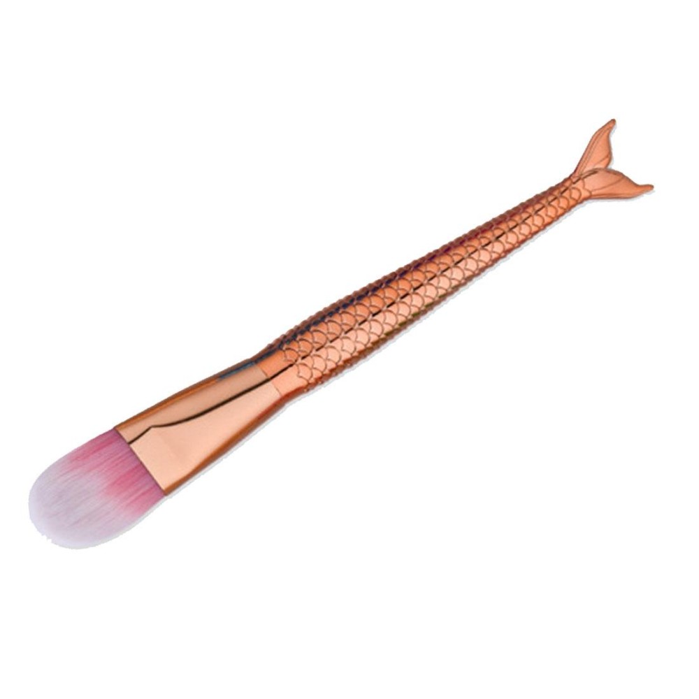 Mermaid Style Plastic Handle Makeup Brush Cosmetic Foundation Cream Powder Blush Makeup Tool(Rose Gold)