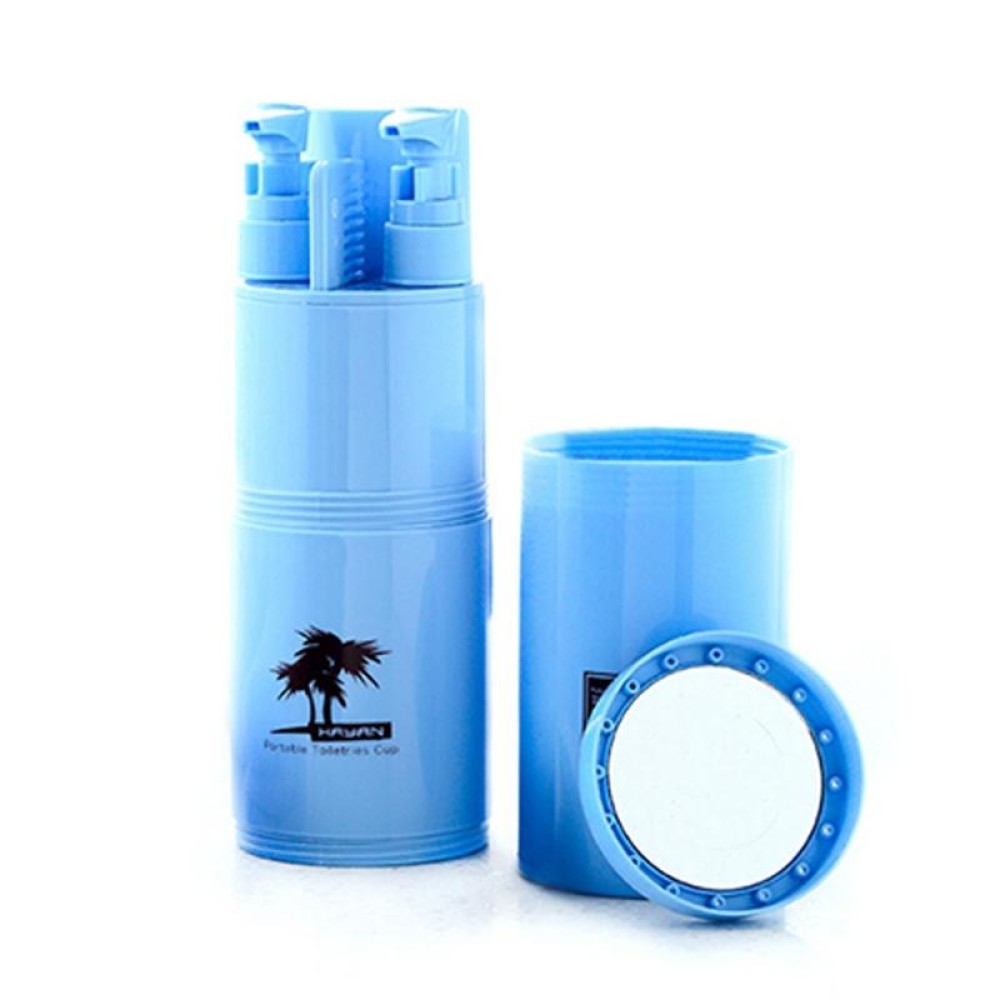 Creative 5 in 1 Portable Gargle Cup Shampoo Sub-Bottle Comb Make-up Mirror Travel Wash Kits, Standard Sets(Blue)
