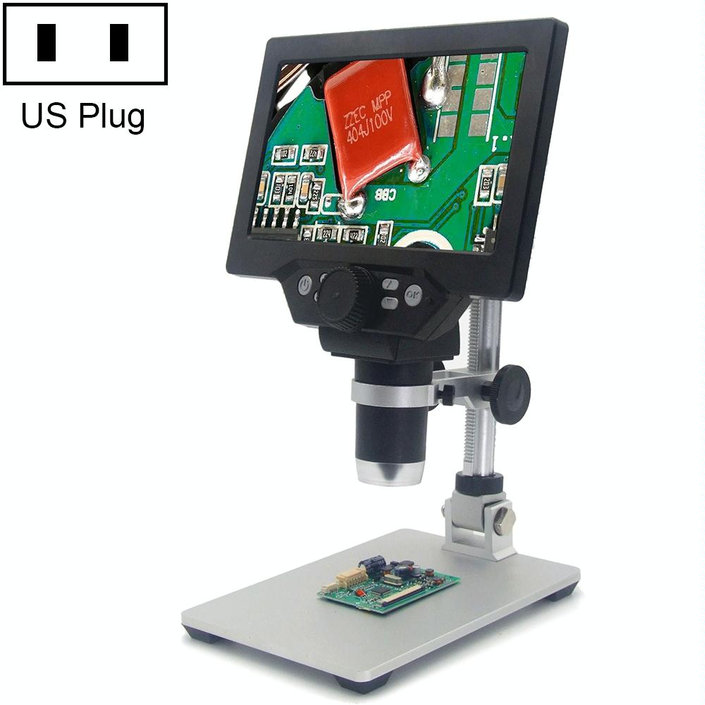 G1200 7 inch LCD Screen 1200X Portable Electronic Digital Desktop Stand Microscope, US Plug