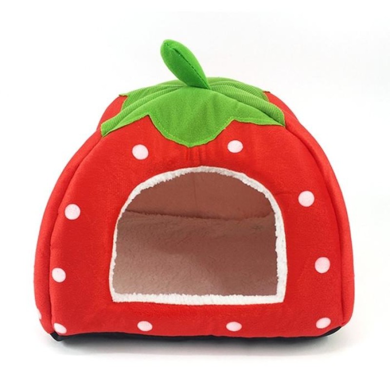 Strawberry Shaped Foldable Short Plush Pet House Nest, Size: XS