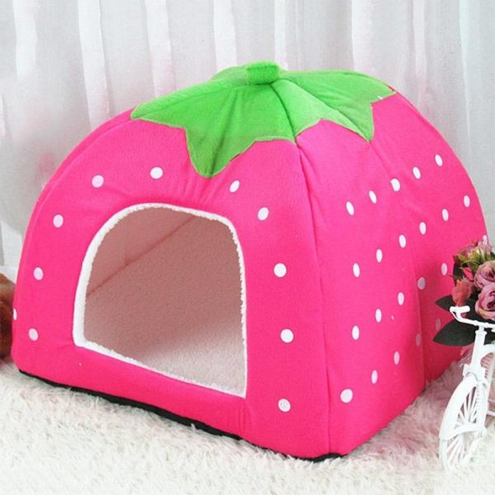 Strawberry Shaped Foldable Short Plush Pet House Nest, Size: M(Pink)