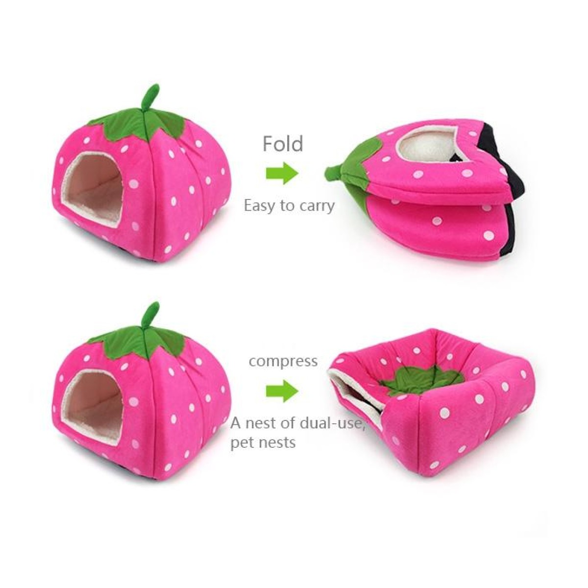 Strawberry Shaped Foldable Short Plush Pet House Nest, Size: M(Pink)