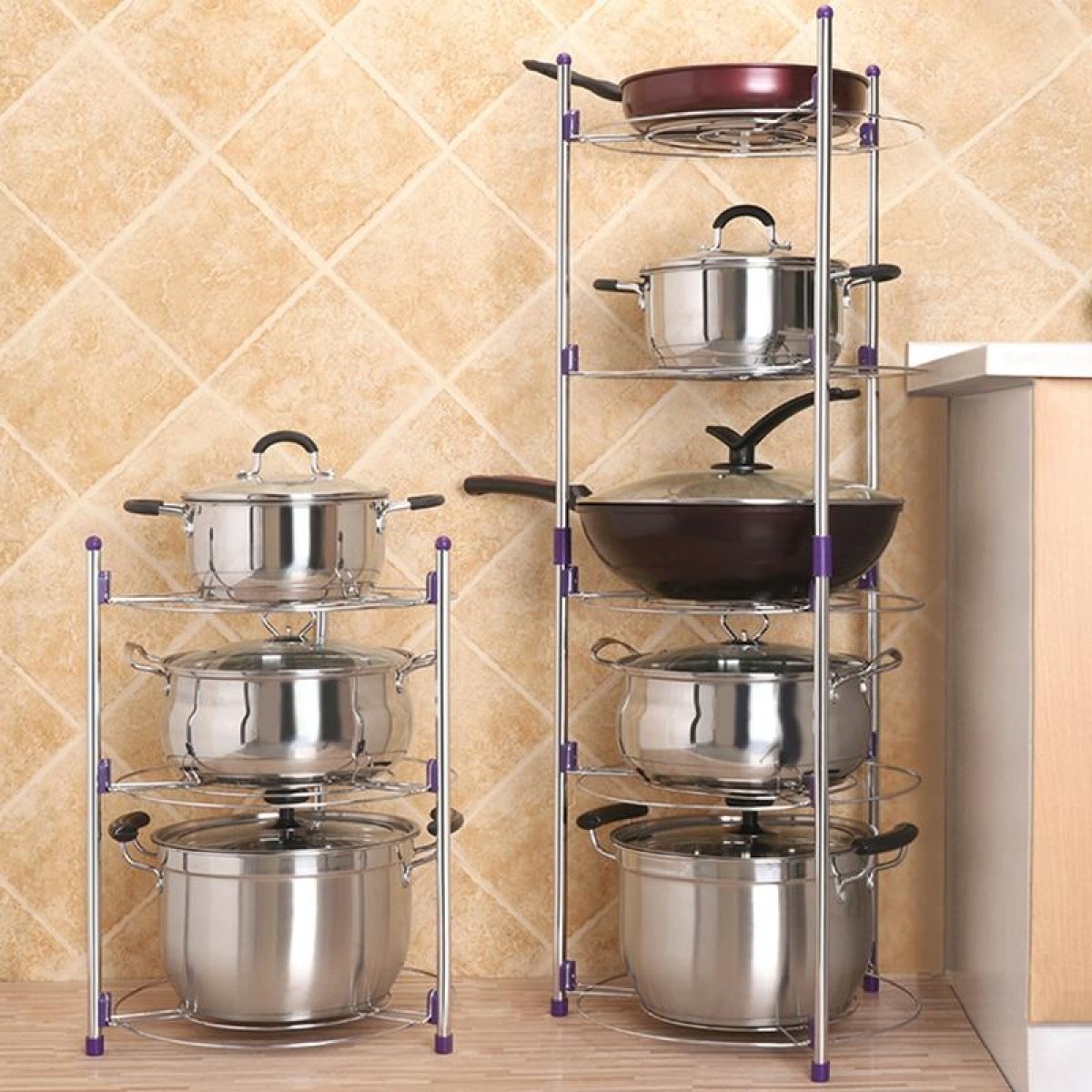 Multi-function Kitchen Pot Rack Double-layer Wok Soup Pot Stainless Steel Pot Rack