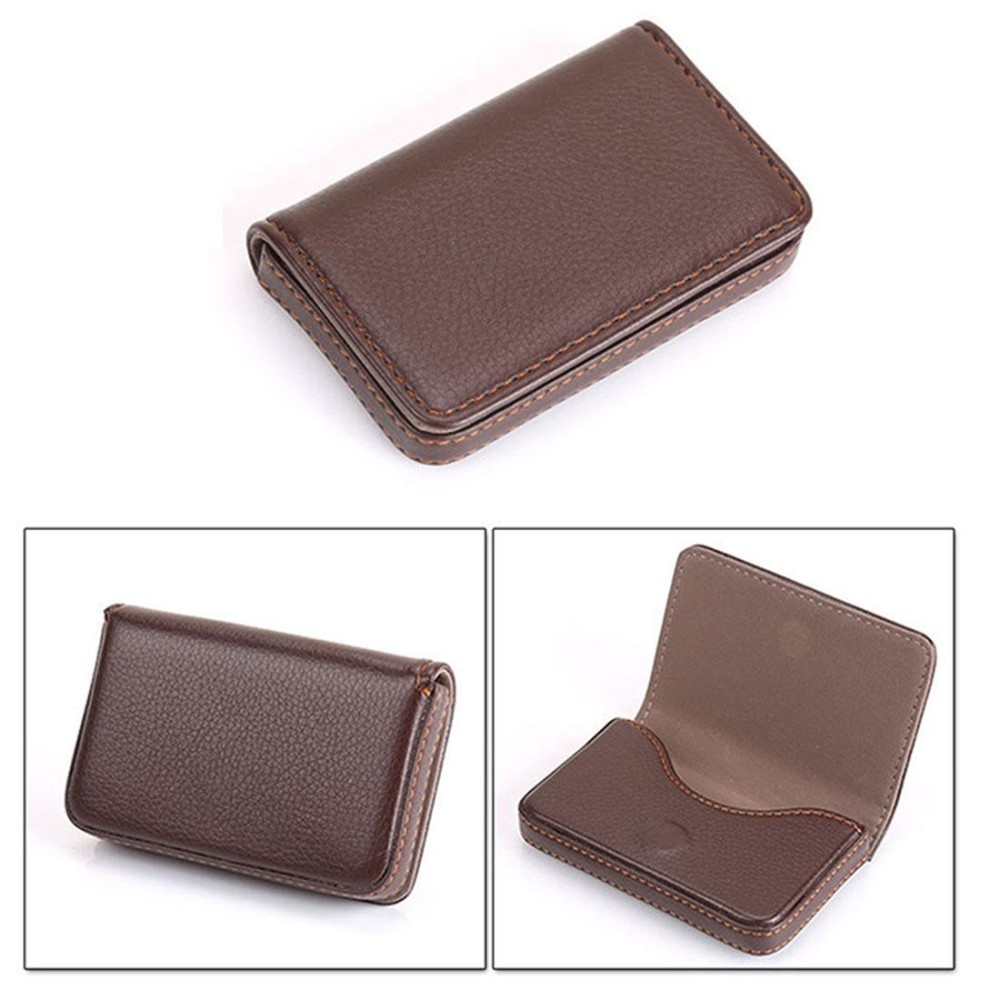 Premium PU Leather Business Card Case with Magnetic Closure , Size: 10*6.5*1.7cm(Coffee)