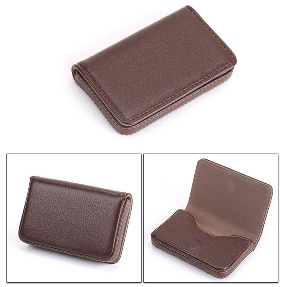 Premium PU Leather Business Card Case with Magnetic Closure , Size: 10*6.5*1.7cm(Coffee)