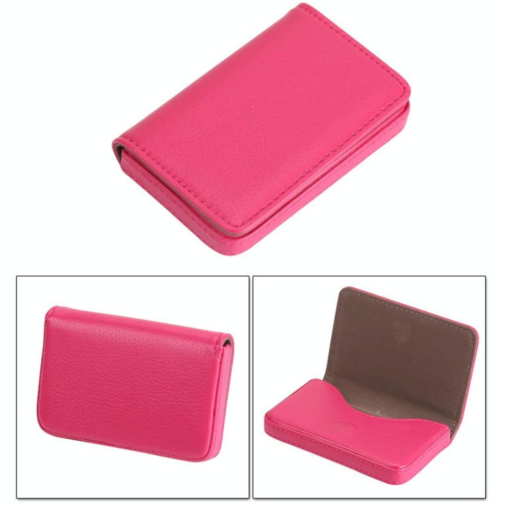 Premium PU Leather Business Card Case with Magnetic Closure , Size: 10*6.5*1.7cm(Magenta)