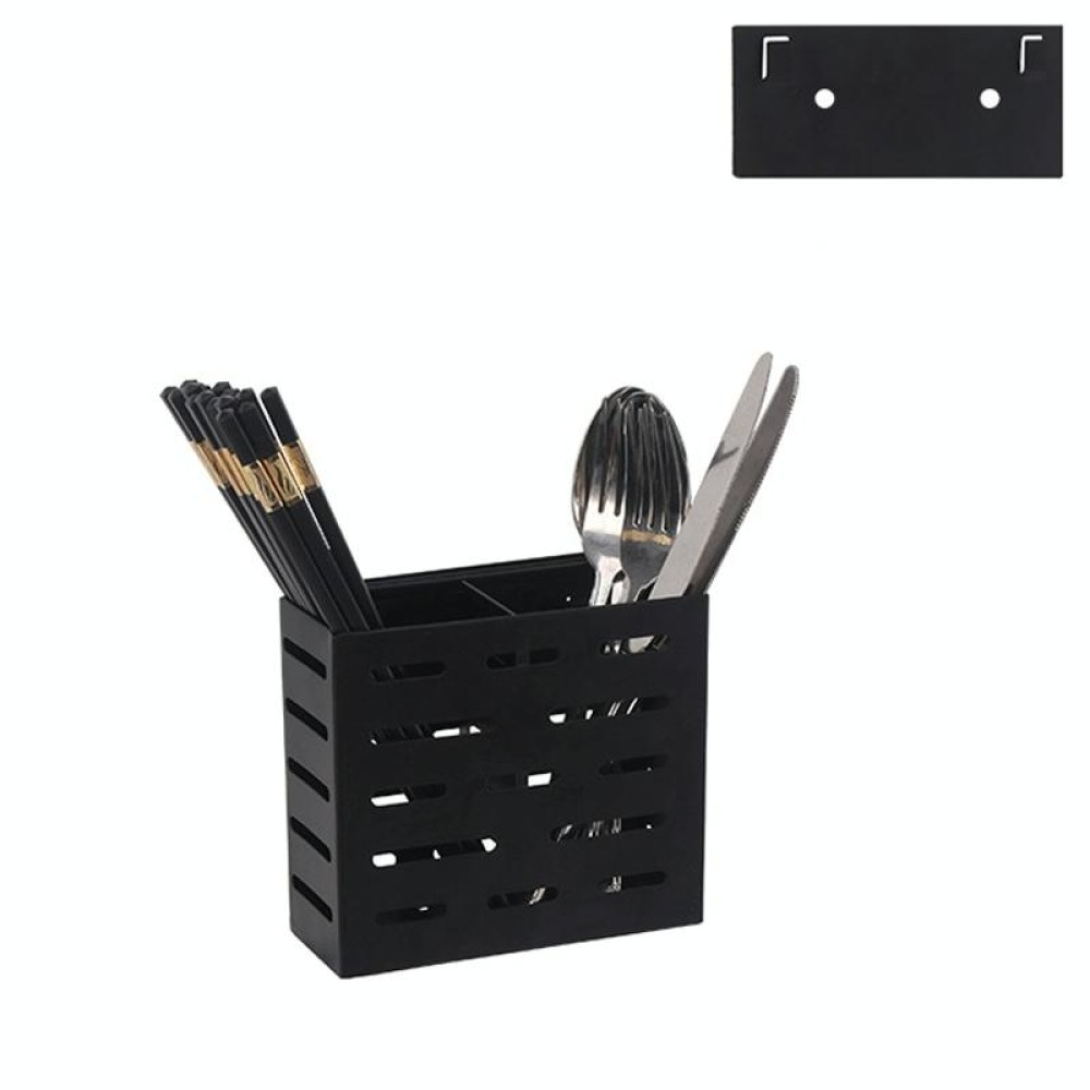 Stainless Steel Wall-mounted Kitchen Rack Double Cage Chopsticks Canister Holder (Black)