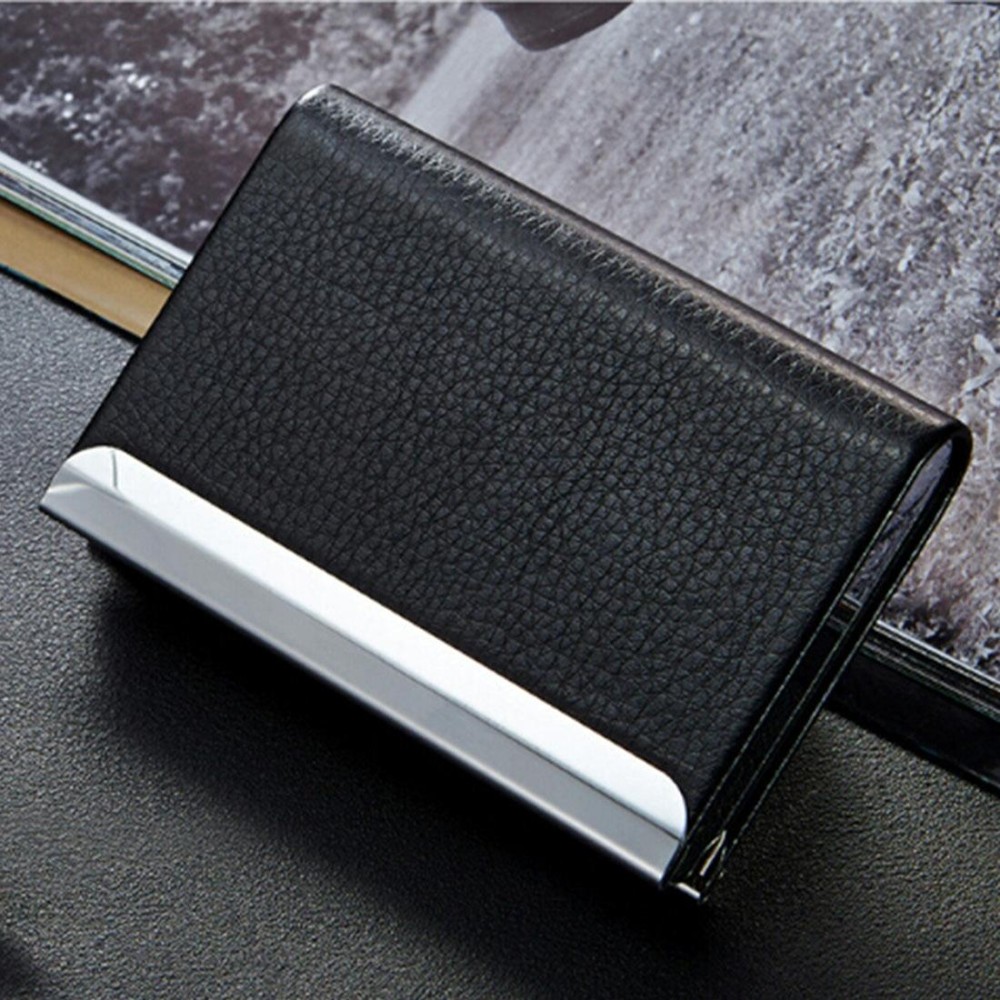 Lichi texture Business Card Holder Credit Card ID Case Holder(Black)