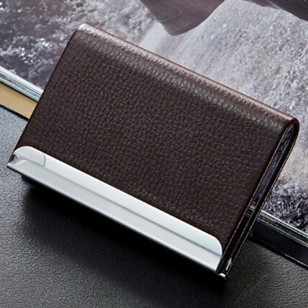 Lichi texture Business Card Holder Credit Card ID Case Holder(Coffee)