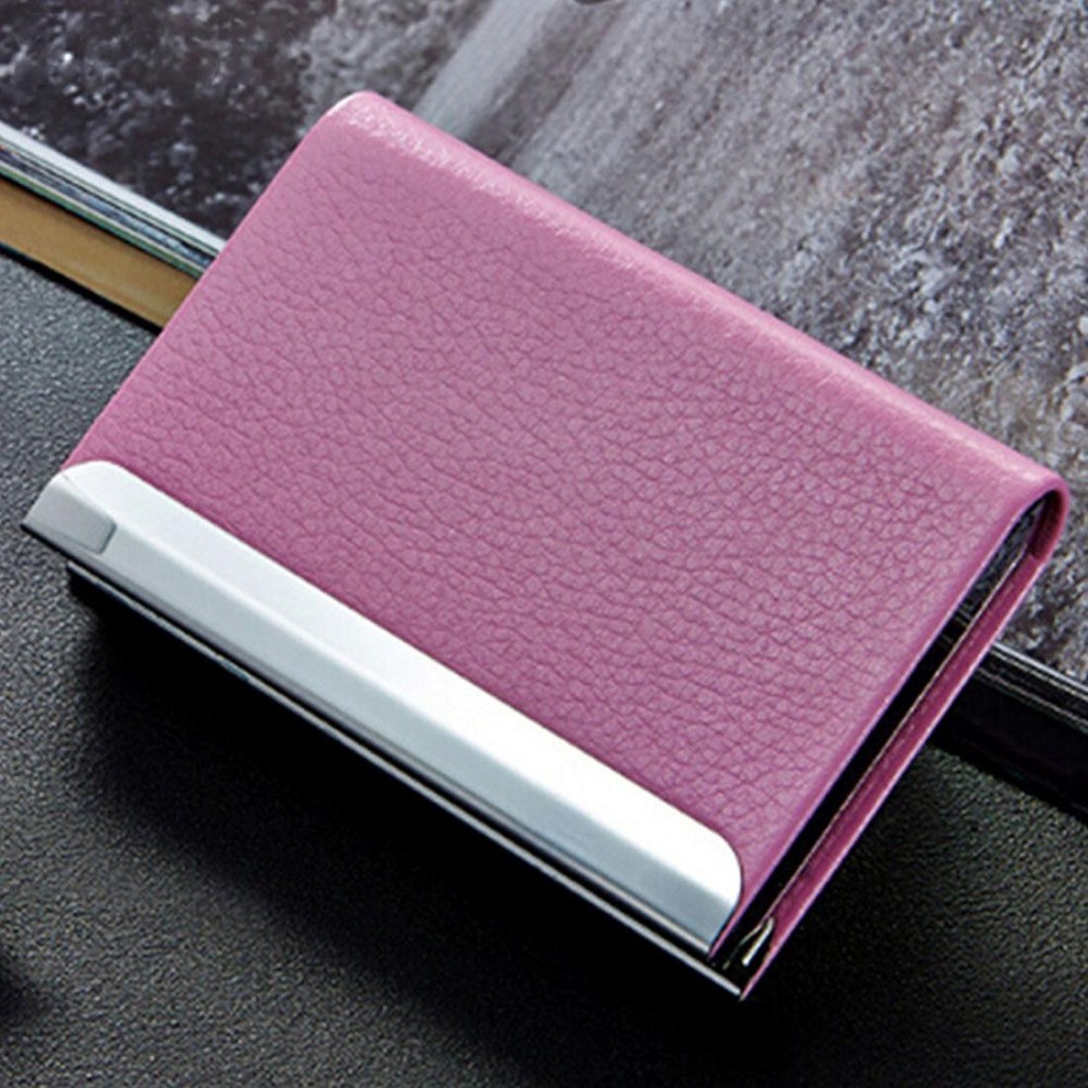 Lichi texture Business Card Holder Credit Card ID Case Holder(Pink)