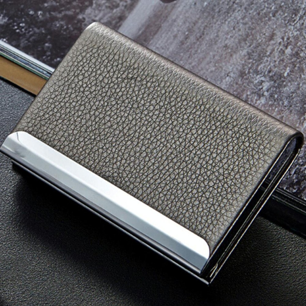 Lichi texture Business Card Holder Credit Card ID Case Holder(Grey)